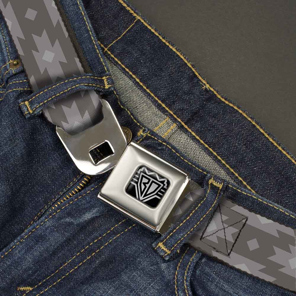 BD Wings Logo CLOSE-UP Full Color Black Silver Seatbelt Belt - Navajo Grays Webbing Seatbelt Belts Buckle-Down