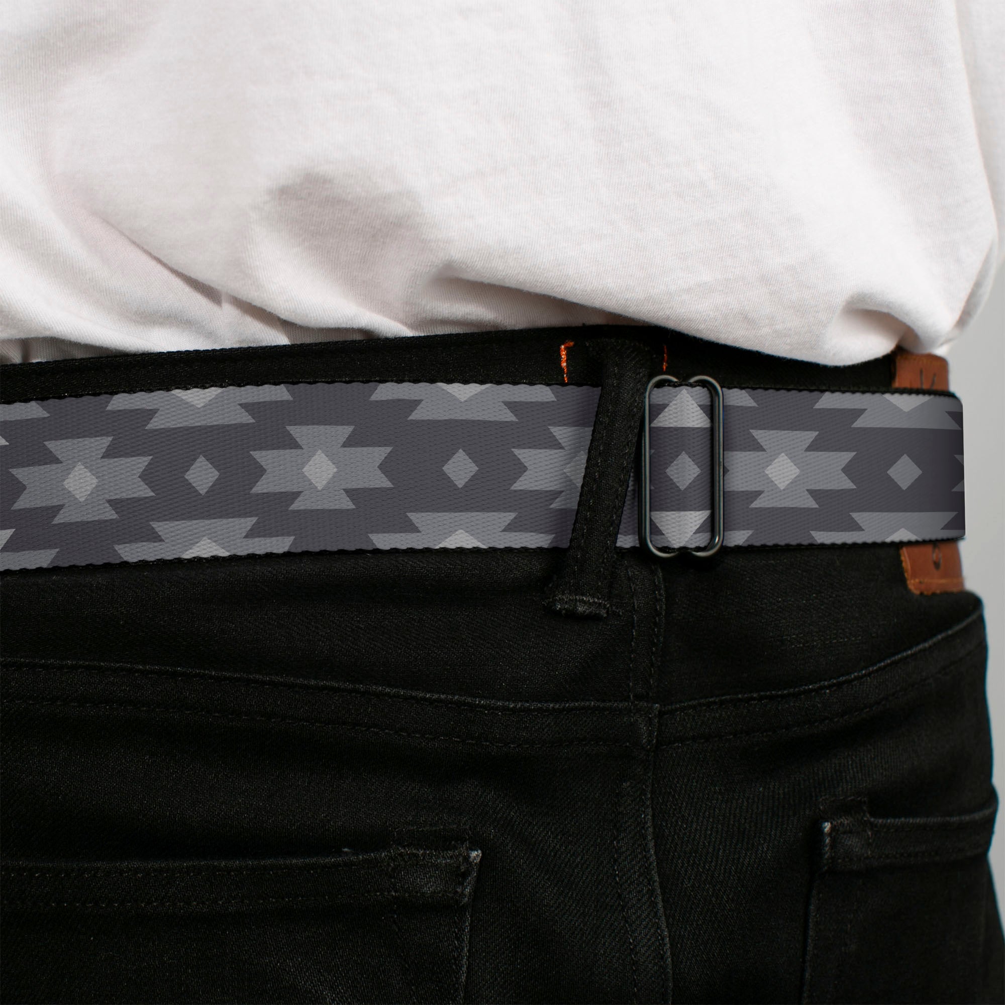 BD Wings Logo CLOSE-UP Full Color Black Silver Seatbelt Belt - Navajo Grays Webbing Seatbelt Belts Buckle-Down