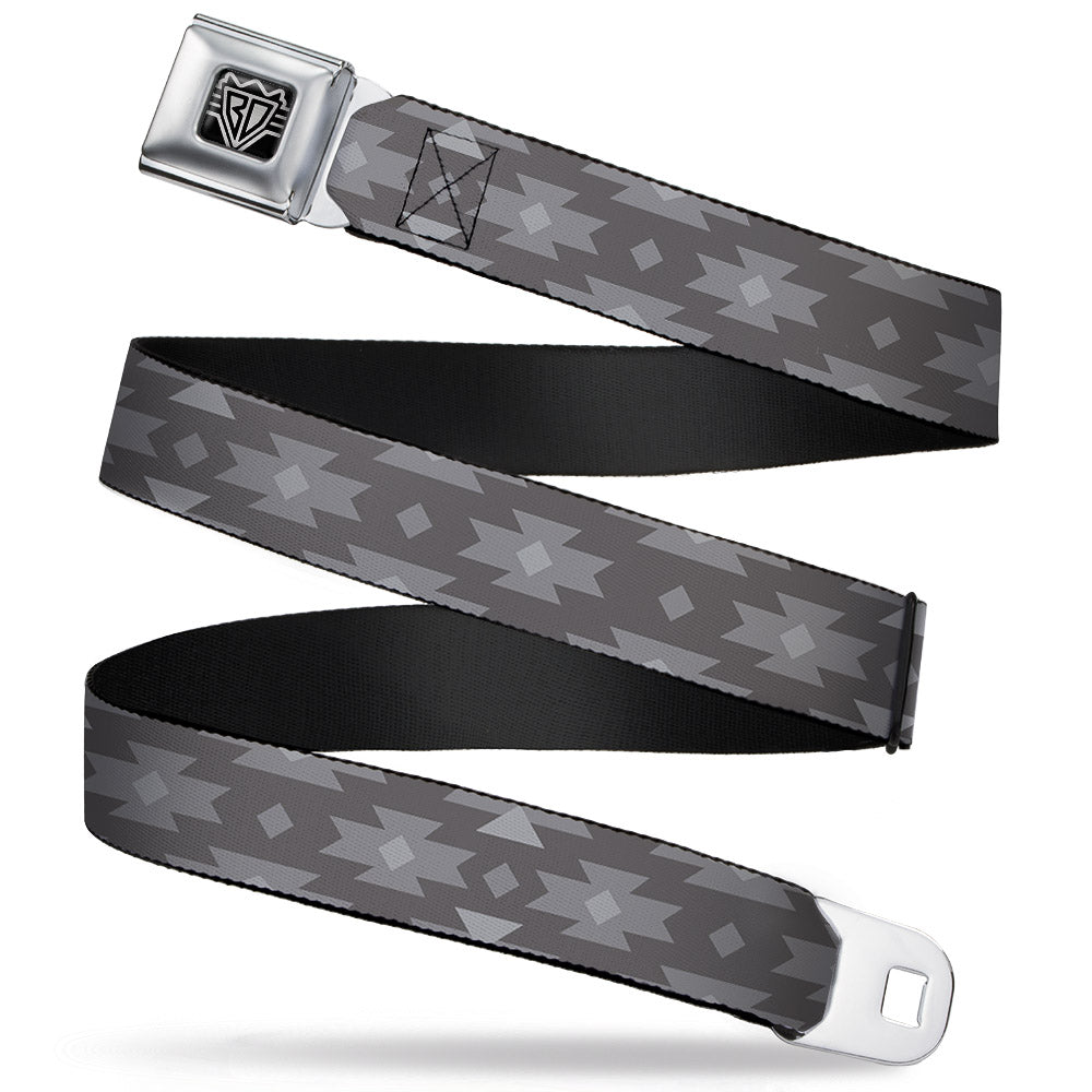 BD Wings Logo CLOSE-UP Full Color Black Silver Seatbelt Belt - Navajo Grays Webbing Seatbelt Belts Buckle-Down