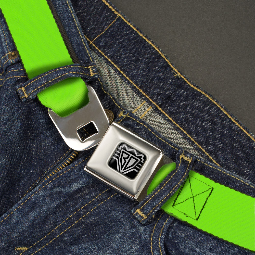 BD Wings Logo CLOSE-UP Full Color Black Silver Seatbelt Belt - Neon Green Webbing Seatbelt Belts Buckle-Down
