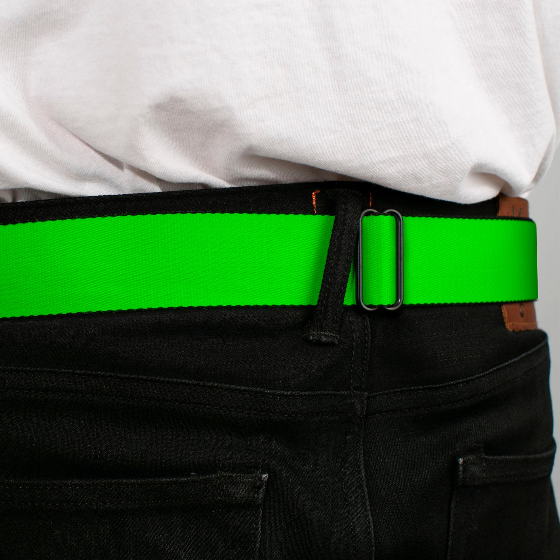 BD Wings Logo CLOSE-UP Full Color Black Silver Seatbelt Belt - Neon Green Webbing Seatbelt Belts Buckle-Down