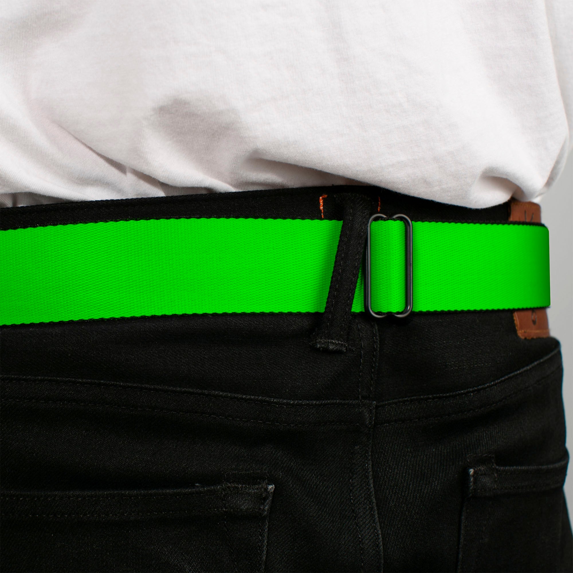 BD Wings Logo CLOSE-UP Full Color Black Silver Seatbelt Belt - Neon Green Webbing Seatbelt Belts Buckle-Down