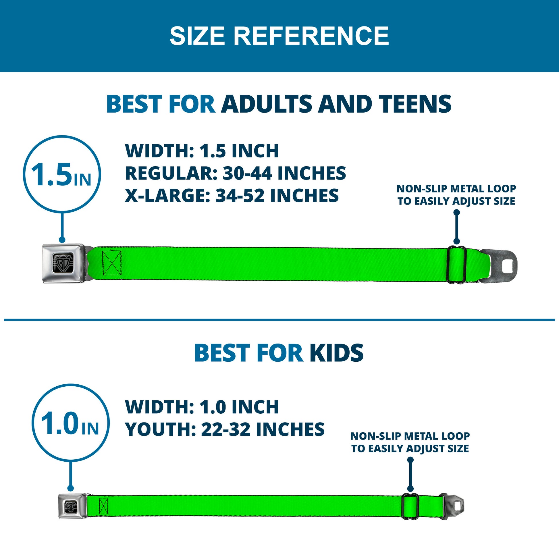 BD Wings Logo CLOSE-UP Full Color Black Silver Seatbelt Belt - Neon Green Webbing Seatbelt Belts Buckle-Down