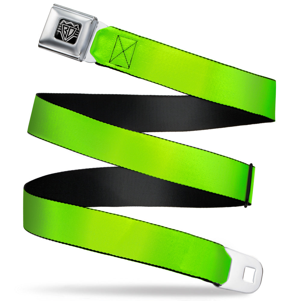 BD Wings Logo CLOSE-UP Full Color Black Silver Seatbelt Belt - Neon Green Webbing Seatbelt Belts Buckle-Down