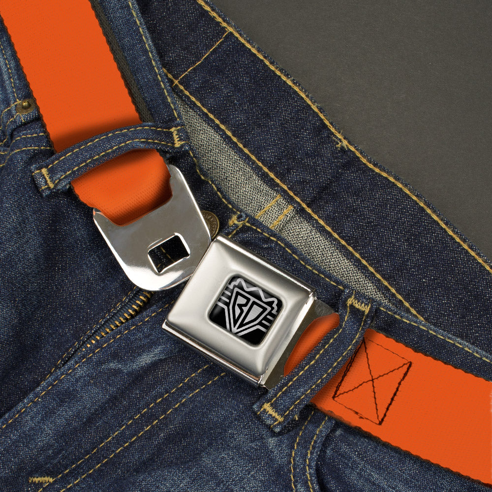 BD Wings Logo CLOSE-UP Full Color Black Silver Seatbelt Belt - Neon Orange Webbing Seatbelt Belts Buckle-Down