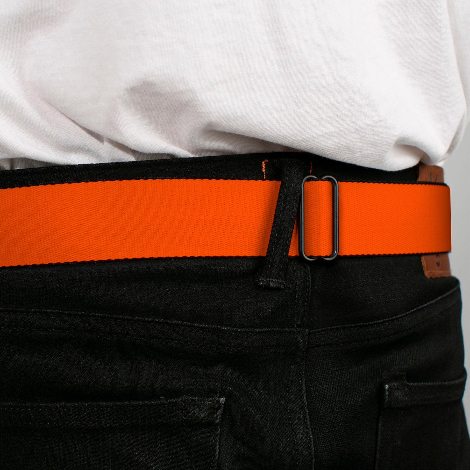 BD Wings Logo CLOSE-UP Full Color Black Silver Seatbelt Belt - Neon Orange Webbing Seatbelt Belts Buckle-Down