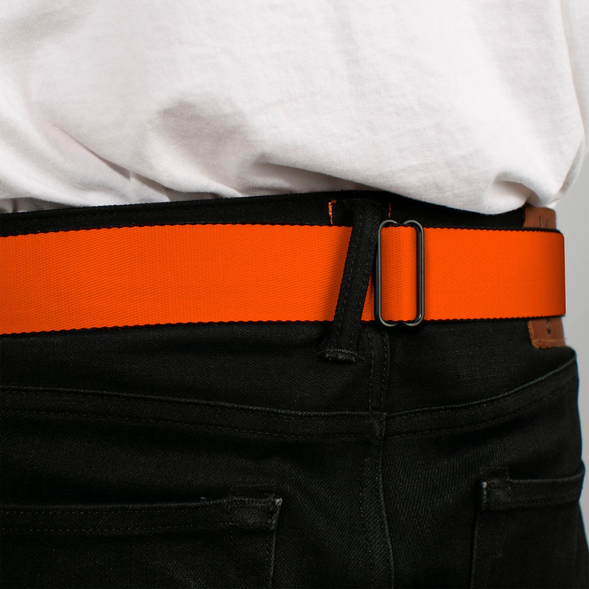 BD Wings Logo CLOSE-UP Full Color Black Silver Seatbelt Belt - Neon Orange Webbing Seatbelt Belts Buckle-Down