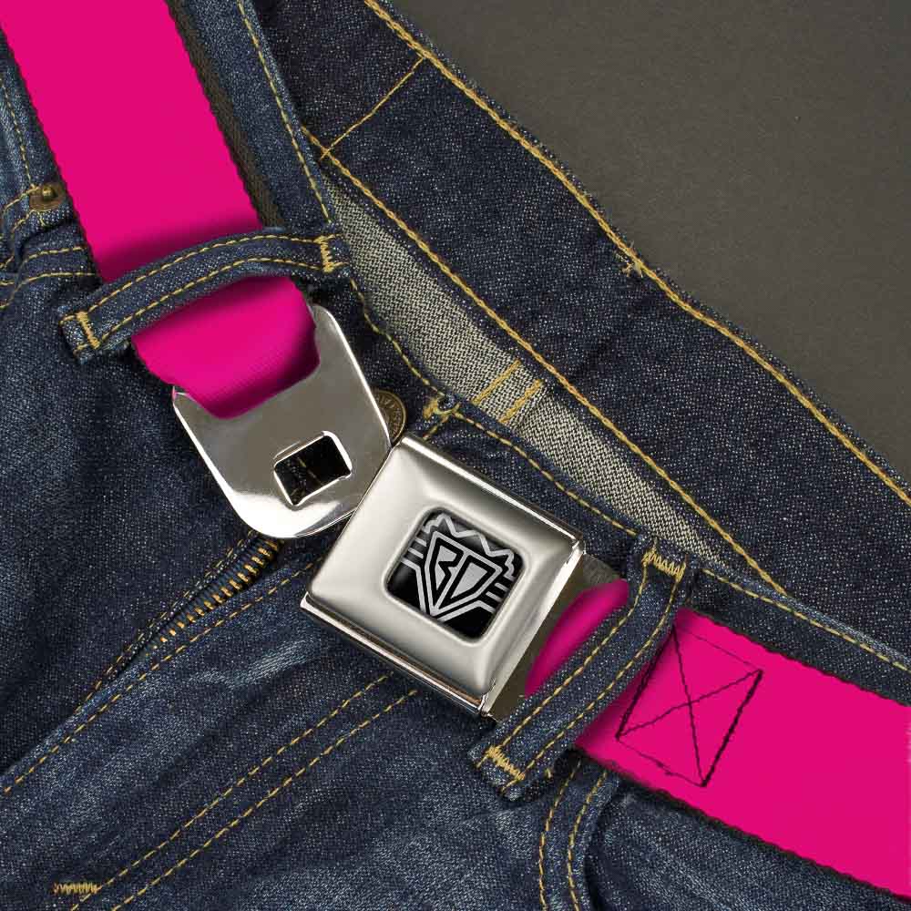 BD Wings Logo CLOSE-UP Full Color Black Silver Seatbelt Belt - Neon Pink Print Webbing Seatbelt Belts Buckle-Down