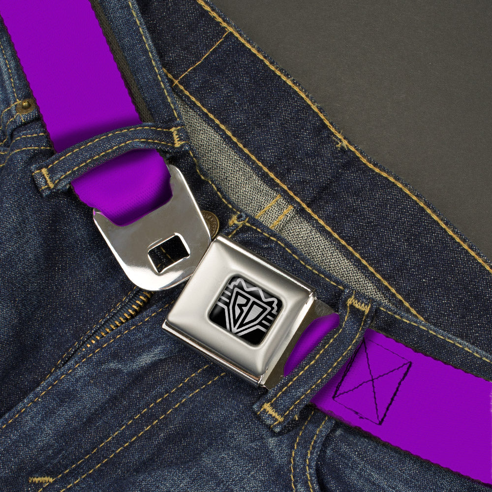 BD Wings Logo CLOSE-UP Full Color Black Silver Seatbelt Belt - Neon Purple Webbing Seatbelt Belts Buckle-Down