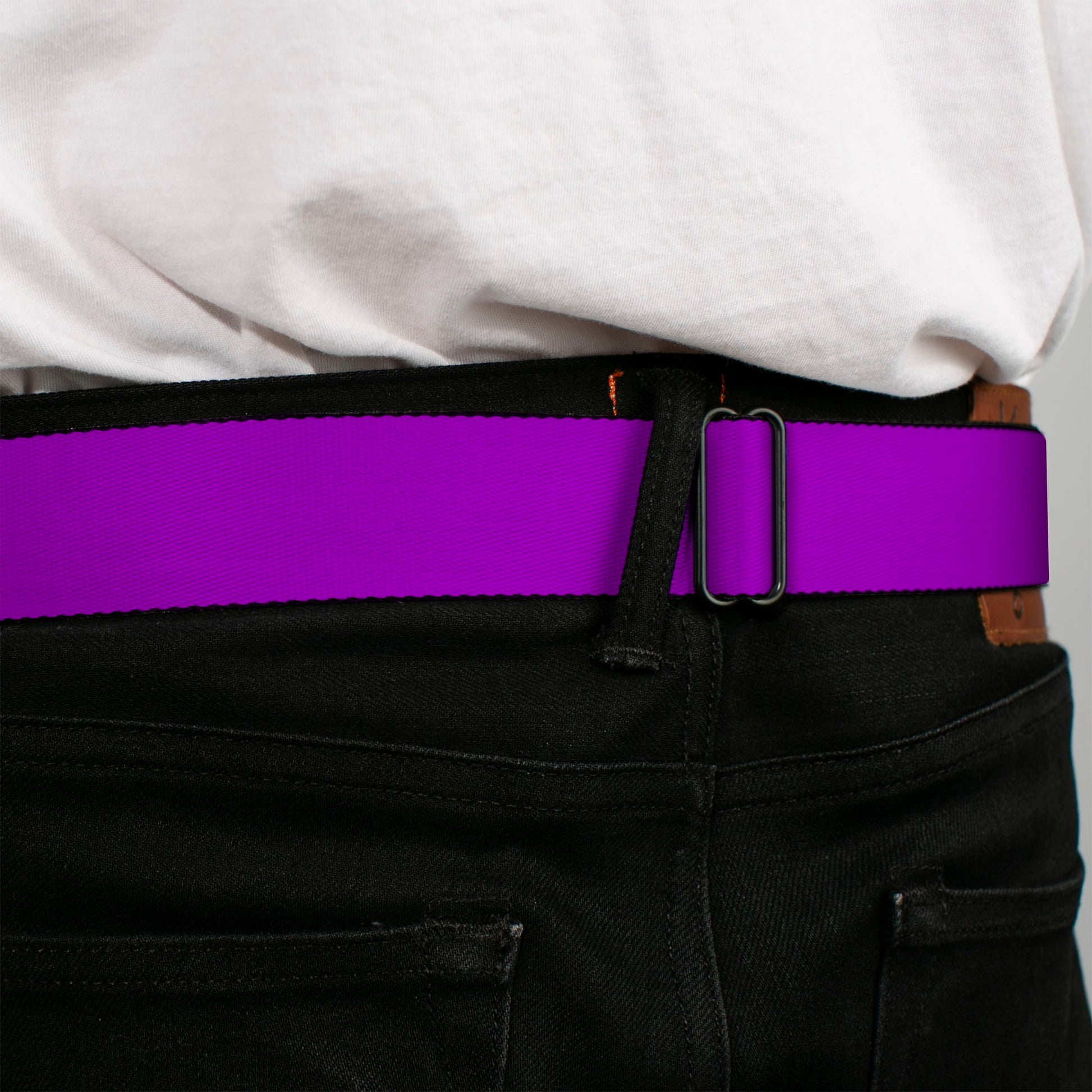 BD Wings Logo CLOSE-UP Full Color Black Silver Seatbelt Belt - Neon Purple Webbing Seatbelt Belts Buckle-Down