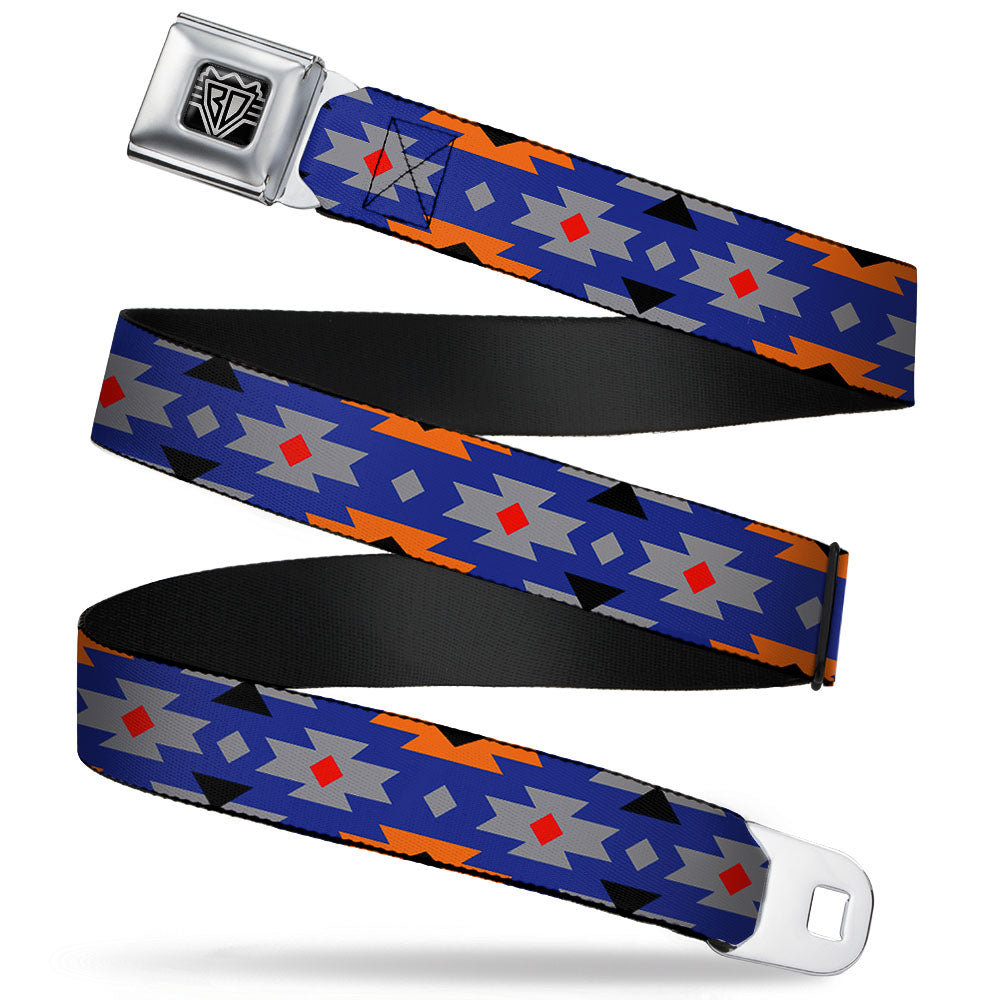 BD Wings Logo CLOSE-UP Full Color Black Silver Seatbelt Belt - Navajo Gray/Blue/Orange/Black Webbing Seatbelt Belts Buckle-Down