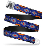 BD Wings Logo CLOSE-UP Full Color Black Silver Seatbelt Belt - Navajo Gray/Blue/Orange/Black Webbing Seatbelt Belts Buckle-Down