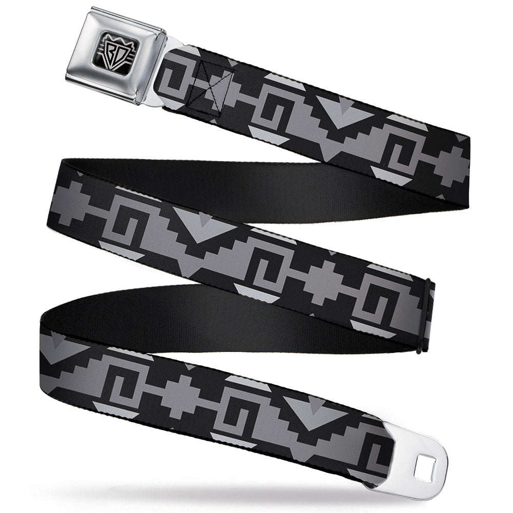 BD Wings Logo CLOSE-UP Full Color Black Silver Seatbelt Belt - Navajo2 Black/Gray Webbing Seatbelt Belts Buckle-Down