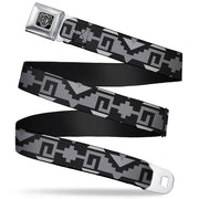 BD Wings Logo CLOSE-UP Full Color Black Silver Seatbelt Belt - Navajo2 Black/Gray Webbing Seatbelt Belts Buckle-Down