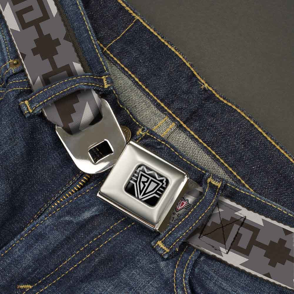 BD Wings Logo CLOSE-UP Full Color Black Silver Seatbelt Belt - Navajo2 Grays Webbing Seatbelt Belts Buckle-Down
