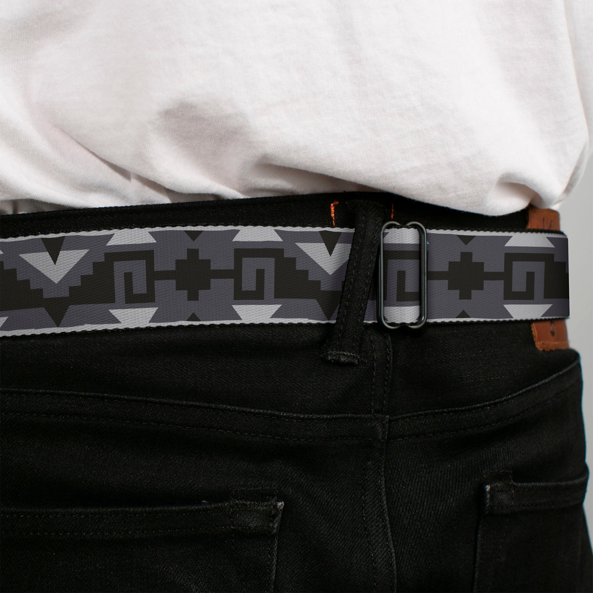 BD Wings Logo CLOSE-UP Full Color Black Silver Seatbelt Belt - Navajo2 Grays Webbing Seatbelt Belts Buckle-Down