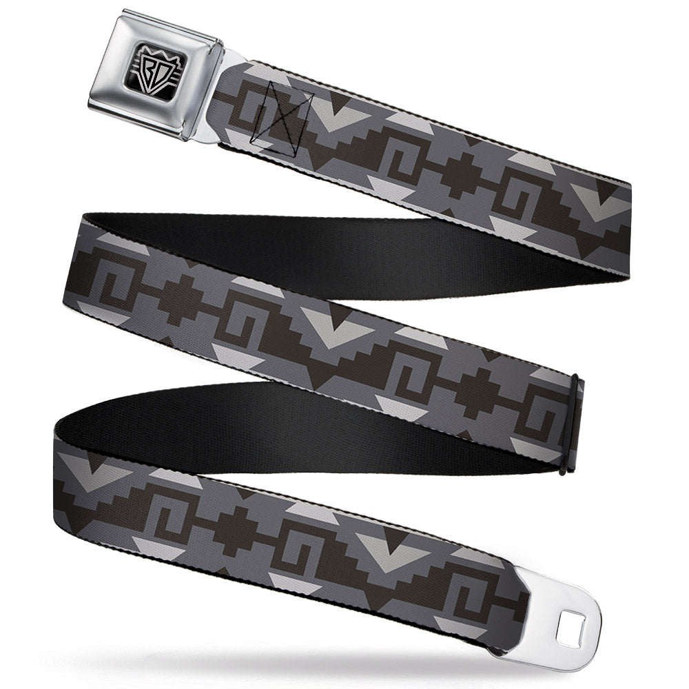 BD Wings Logo CLOSE-UP Full Color Black Silver Seatbelt Belt - Navajo2 Grays Webbing Seatbelt Belts Buckle-Down