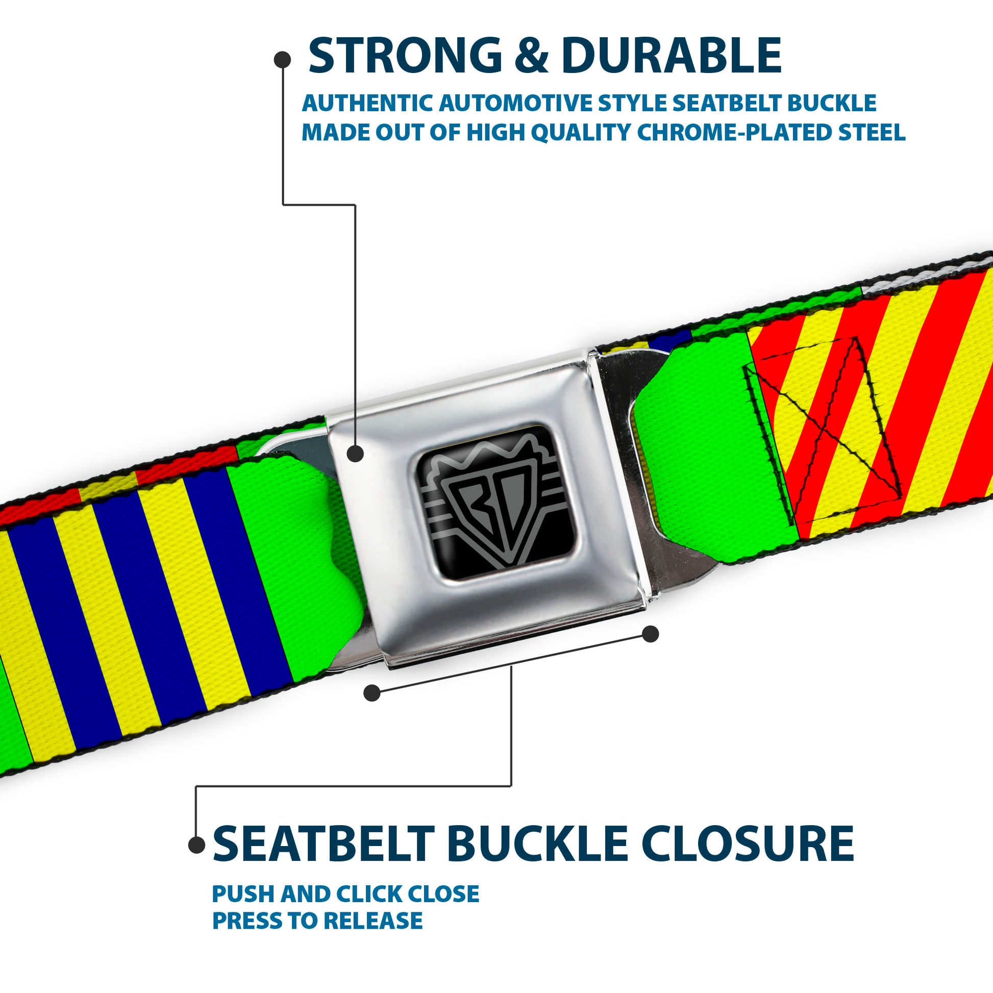 BD Wings Logo CLOSE-UP Full Color Black Silver Seatbelt Belt - Nautical Flags Green/Multi Color Webbing Seatbelt Belts Buckle-Down
