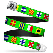 BD Wings Logo CLOSE-UP Full Color Black Silver Seatbelt Belt - Nautical Flags Green/Multi Color Webbing Seatbelt Belts Buckle-Down