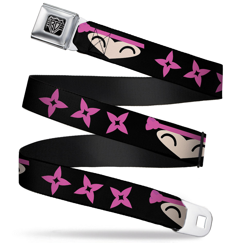 BD Wings Logo CLOSE-UP Full Color Black Silver Seatbelt Belt - Ninja Star Black/Pink Webbing Seatbelt Belts Buckle-Down