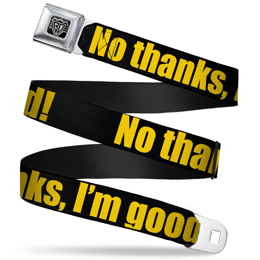 BD Wings Logo CLOSE-UP Full Color Black Silver Seatbelt Belt - NO THANKS, I'M GOOD! Black/Gold Webbing Seatbelt Belts Buckle-Down