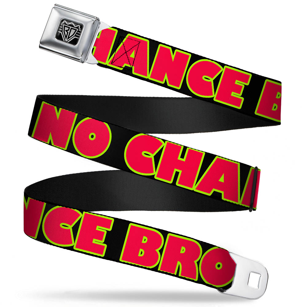 BD Wings Logo CLOSE-UP Full Color Black Silver Seatbelt Belt - NO CHANCE BRO Black/Yellow/Red Webbing Seatbelt Belts Buckle-Down