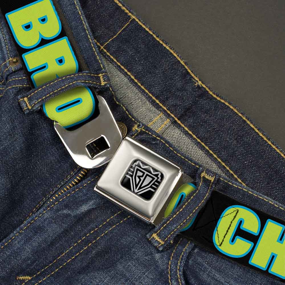 BD Wings Logo CLOSE-UP Full Color Black Silver Seatbelt Belt - NO CHANCE BRO Black/Turquoise/Green Webbing Seatbelt Belts Buckle-Down