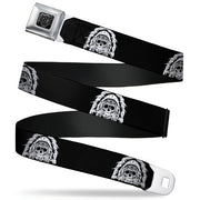 BD Wings Logo CLOSE-UP Full Color Black Silver Seatbelt Belt - Native American Skull Black/White Webbing Seatbelt Belts Buckle-Down