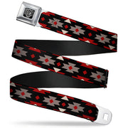 BD Wings Logo CLOSE-UP Full Color Black Silver Seatbelt Belt - Navajo Red/Black/Gray/Red Webbing Seatbelt Belts Buckle-Down