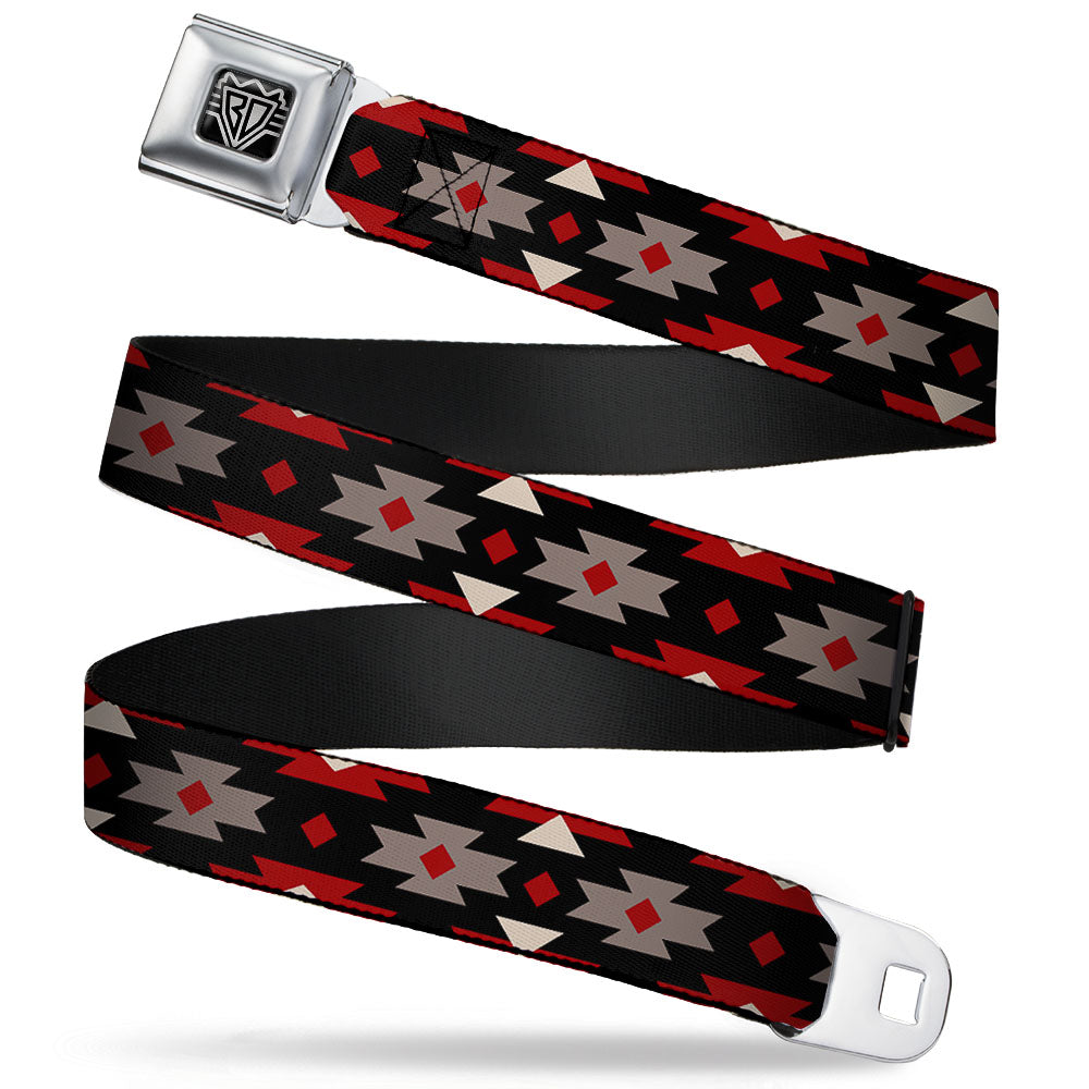 BD Wings Logo CLOSE-UP Full Color Black Silver Seatbelt Belt - Navajo Red/Black/Gray/Red Webbing Seatbelt Belts Buckle-Down