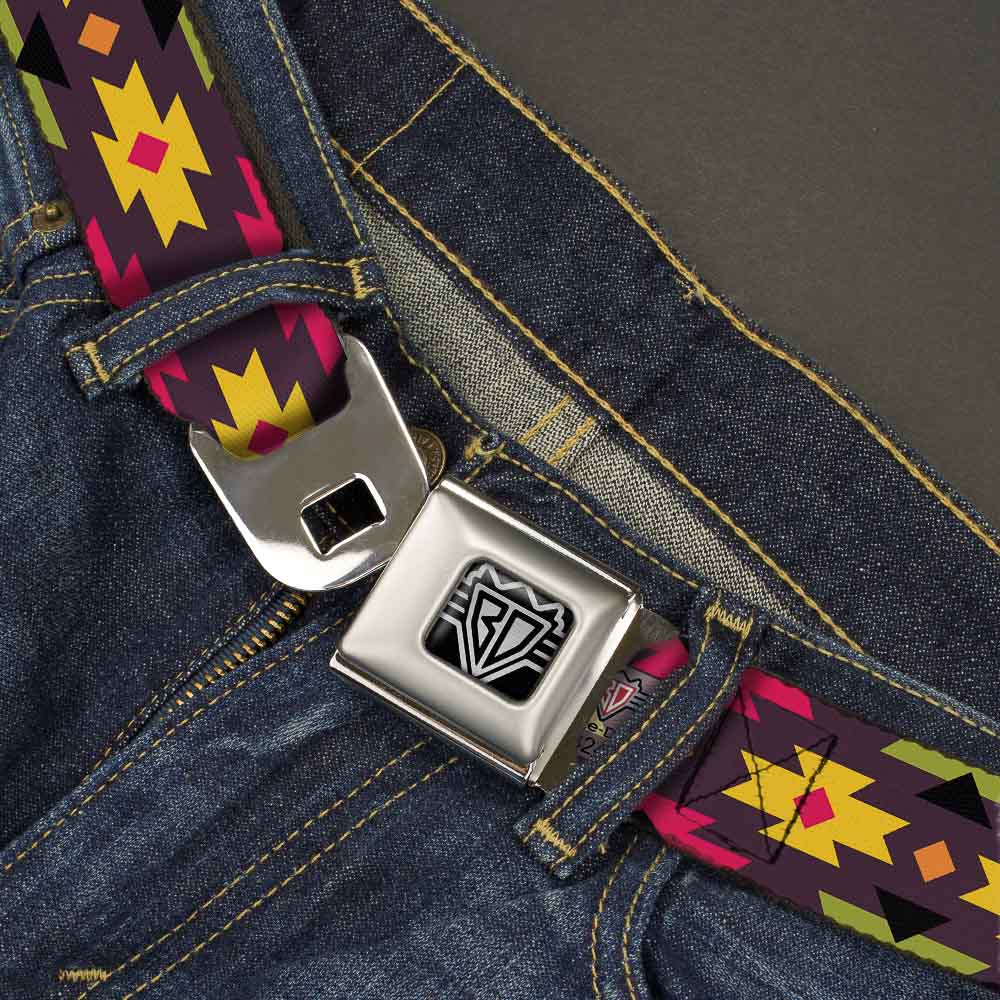 BD Wings Logo CLOSE-UP Full Color Black Silver Seatbelt Belt - Navajo Orange/Purple/Yellow/Pink/Green/Black Webbing Seatbelt Belts Buckle-Down