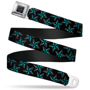 BD Wings Logo CLOSE-UP Full Color Black Silver Seatbelt Belt - Nautical Stars Scattered Black/Turquoise Webbing Seatbelt Belts Buckle-Down