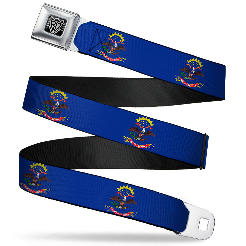BD Wings Logo CLOSE-UP Full Color Black Silver Seatbelt Belt - North Dakota Flags Webbing Seatbelt Belts Buckle-Down