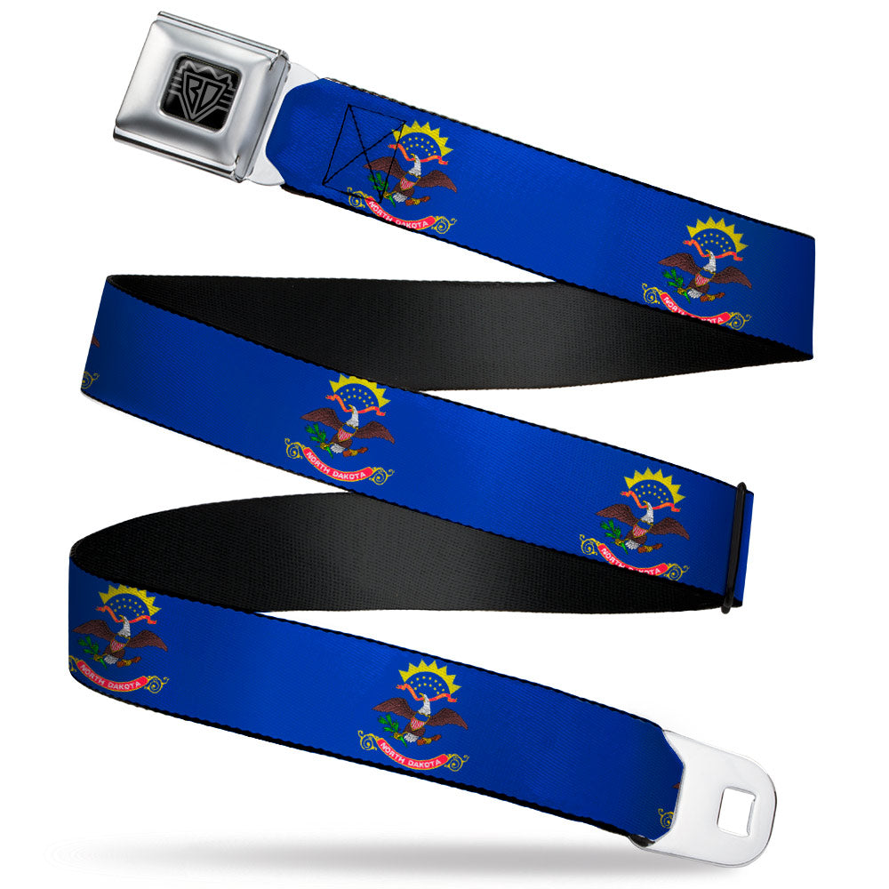 BD Wings Logo CLOSE-UP Black/Silver Seatbelt Belt - North Dakota Flags2 Webbing Seatbelt Belts Buckle-Down