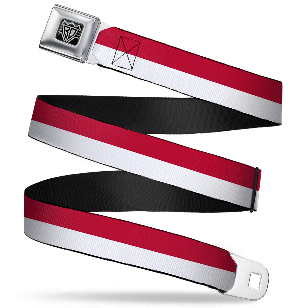 BD Wings Logo CLOSE-UP Full Color Black Silver Seatbelt Belt - North Carolina Flag Stripe Red/White Webbing Seatbelt Belts Buckle-Down