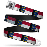 BD Wings Logo CLOSE-UP Full Color Black Silver Seatbelt Belt - North Carolina Flag Distressed/Black Webbing Seatbelt Belts Buckle-Down