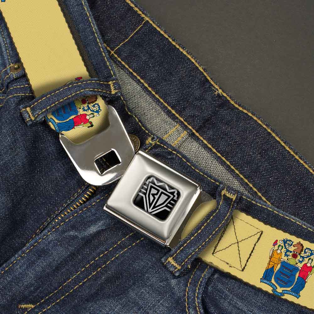 BD Wings Logo CLOSE-UP Full Color Black Silver Seatbelt Belt - New Jersey Flag Webbing Seatbelt Belts Buckle-Down