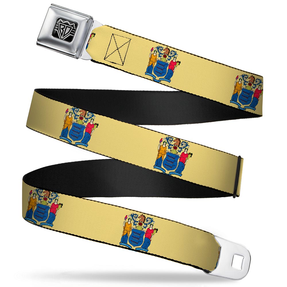 BD Wings Logo CLOSE-UP Full Color Black Silver Seatbelt Belt - New Jersey Flag Webbing Seatbelt Belts Buckle-Down