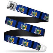 BD Wings Logo CLOSE-UP Full Color Black Silver Seatbelt Belt - New York Flags/Black Webbing Seatbelt Belts Buckle-Down
