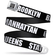 BD Wings Logo CLOSE-UP Full Color Black Silver Seatbelt Belt - New York's Five Burroughs Bold Black/White Webbing Seatbelt Belts Buckle-Down