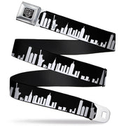 BD Wings Logo CLOSE-UP Full Color Black Silver Seatbelt Belt - New York Solid Skyline Black/White Webbing Seatbelt Belts Buckle-Down