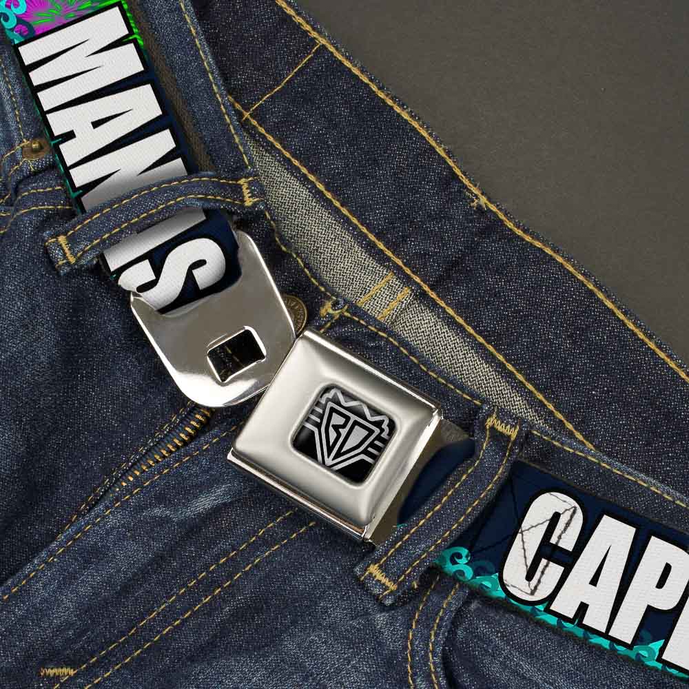 BD Wings Logo CLOSE-UP Full Color Black Silver Seatbelt Belt - New Jersey Shore Towns Black/Multi Color/White Webbing Seatbelt Belts Buckle-Down