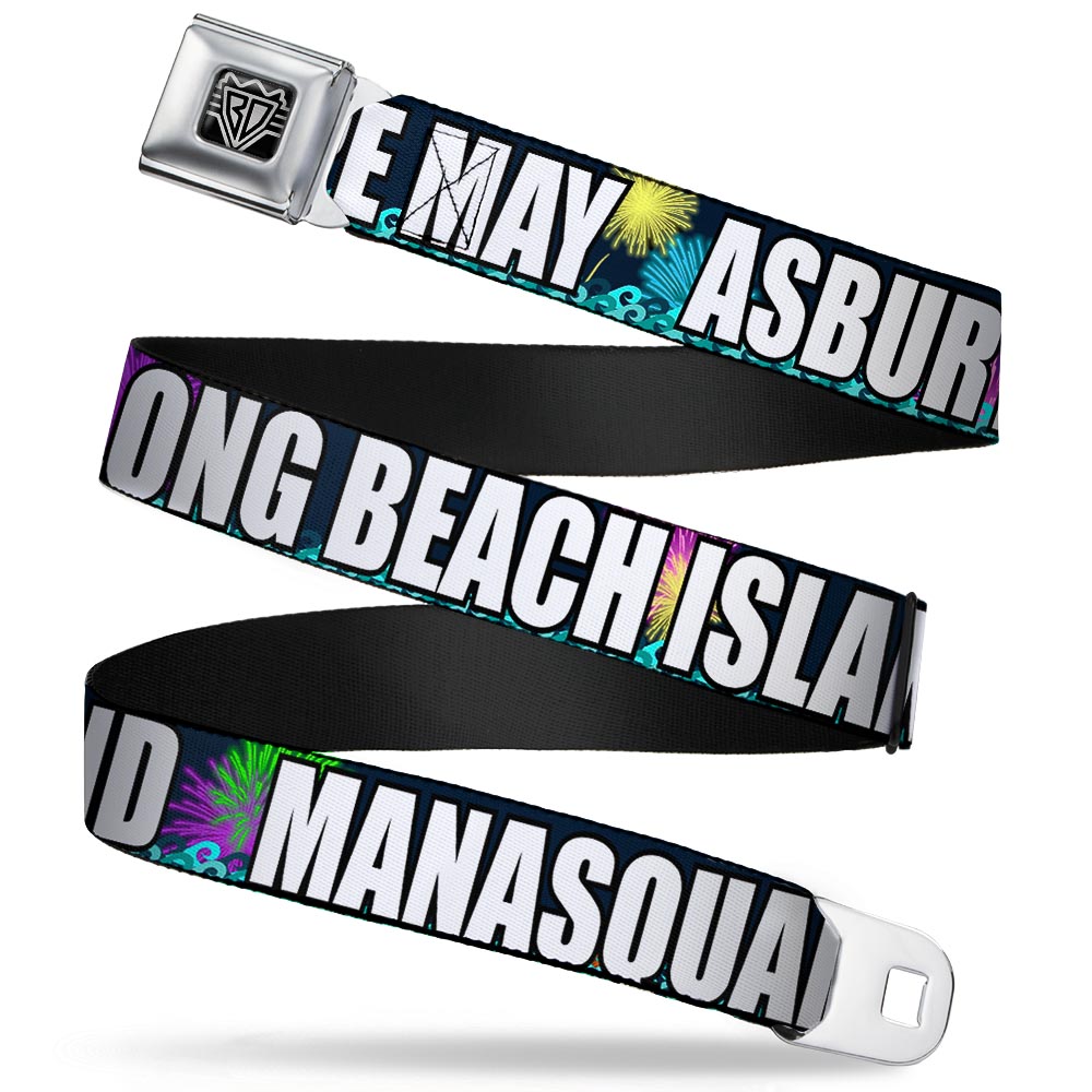 BD Wings Logo CLOSE-UP Full Color Black Silver Seatbelt Belt - New Jersey Shore Towns Black/Multi Color/White Webbing Seatbelt Belts Buckle-Down