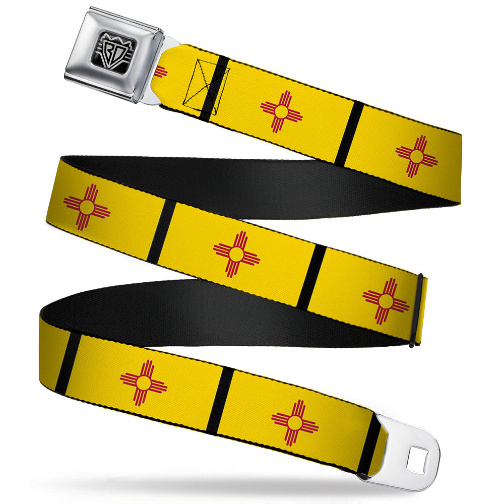 BD Wings Logo CLOSE-UP Full Color Black Silver Seatbelt Belt - New Mexico Flag/Black Webbing Seatbelt Belts Buckle-Down