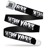 BD Wings Logo CLOSE-UP Full Color Black Silver Seatbelt Belt - NEW YORK Bold/Skyline Silhouette Black/White/Black Webbing Seatbelt Belts Buckle-Down