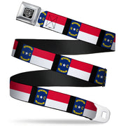 BD Wings Logo CLOSE-UP Full Color Black Silver Seatbelt Belt - North Carolina Flag/Black Webbing Seatbelt Belts Buckle-Down