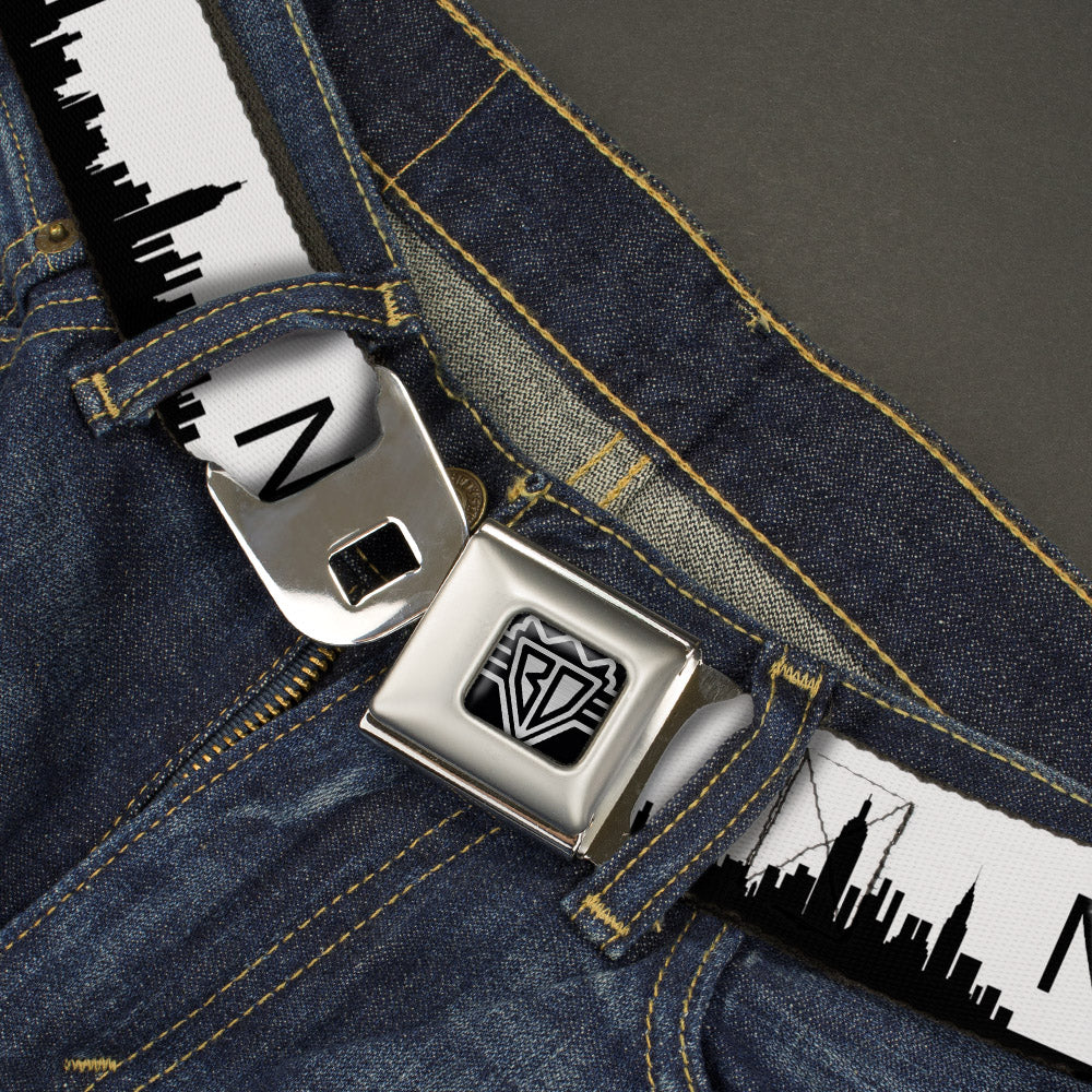 BD Wings Logo CLOSE-UP Full Color Black Silver Seatbelt Belt - New York City Solid Skyline/NY White/Black Webbing Seatbelt Belts Buckle-Down