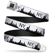 BD Wings Logo CLOSE-UP Full Color Black Silver Seatbelt Belt - New York City Solid Skyline/NY White/Black Webbing Seatbelt Belts Buckle-Down