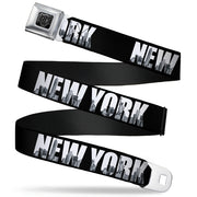 BD Wings Logo CLOSE-UP Full Color Black Silver Seatbelt Belt - NEW YORK Bold/Vivid Skyline Black/White/Tonal Grays Webbing Seatbelt Belts Buckle-Down