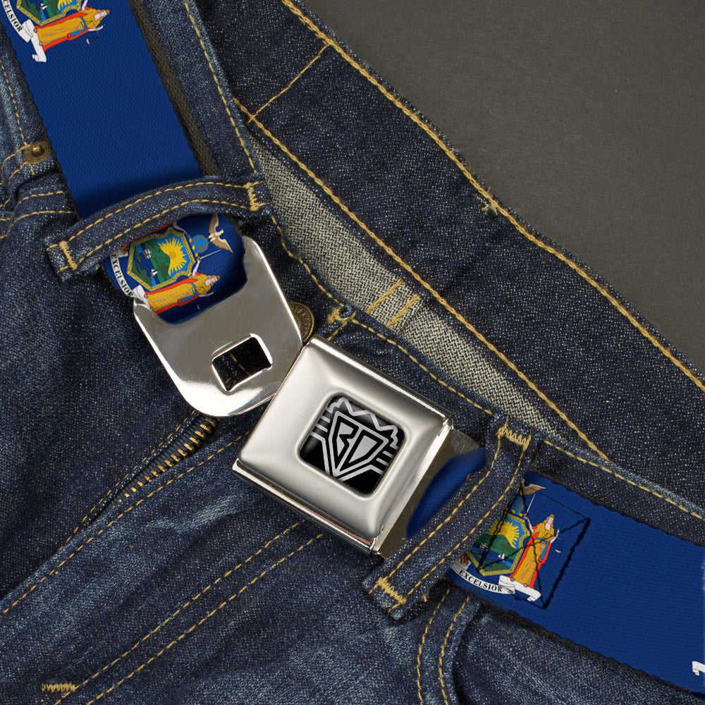 BD Wings Logo CLOSE-UP Full Color Black Silver Seatbelt Belt - New York Flag Continuous Webbing Seatbelt Belts Buckle-Down